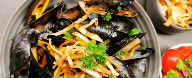 Lavkarbo hvitvinsdampede blåskjell